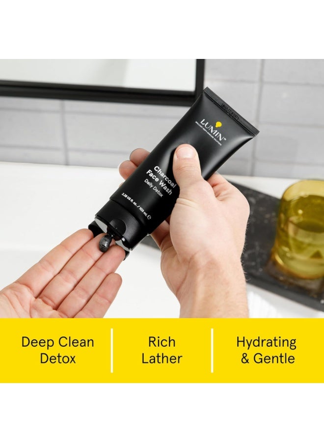 Lumin Charcoal Face Wash Daily Detox, Purifying Cleanser for Men with Charcoal, Rose Oil & Centella, 100ml - Image 2
